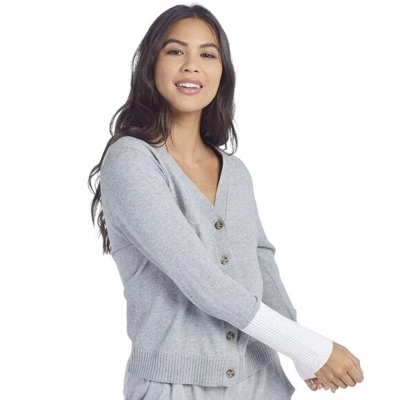 Summersalt Gray Two Tone Cotton Cashmere Cardigan Sweater - Picture 2 of 12